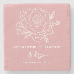 Rose Sketch Personalised Wedding/ Bridal Shower  Stone Coaster