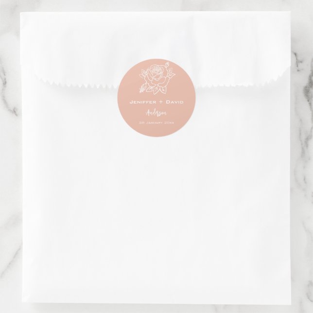 Rose Sketch Personalised Wedding Classic Round Sticker (Bag)