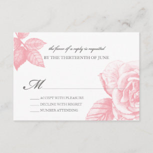 Rose Sketch Reply Card in Pink