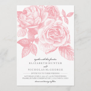 Rose Sketch Wedding Invitation in Pink