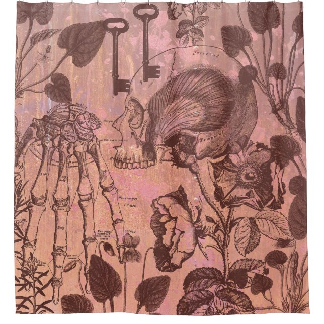 Rose Skull Collage Shower Curtain (Front)