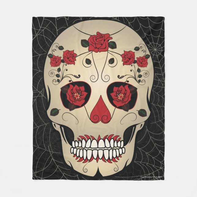 Rose Skull Day of the Dead Fleece Blanket (Front)