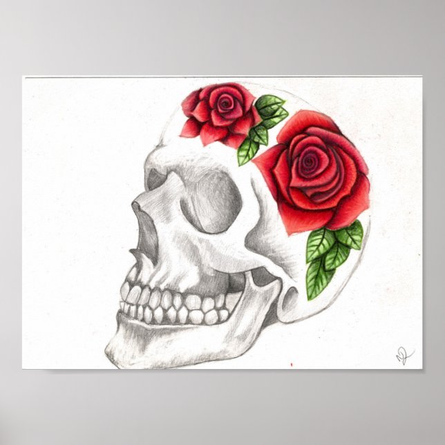 Rose skull drawing poster (Front)