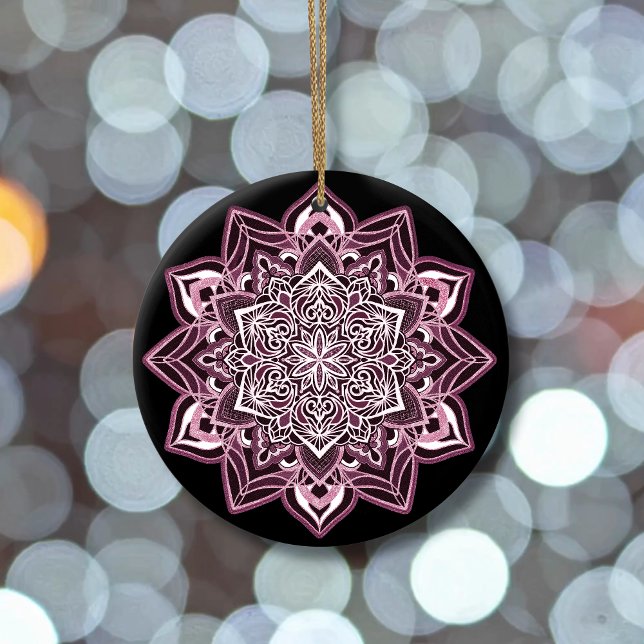 Rose Snowflake on black Ceramic Tree Decoration (Creator Uploaded)