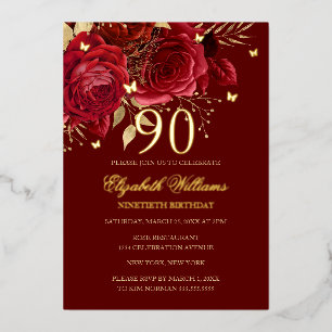 Rose Sparkling Butterfly Red 90th Birthday 