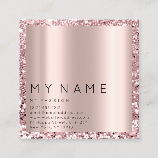 Rose Square Glitter Makeup Lashes VIP Logo Appointment Card (Front)
