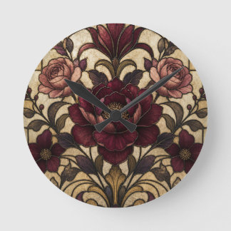 Rose Stained Glass Design Round Clock