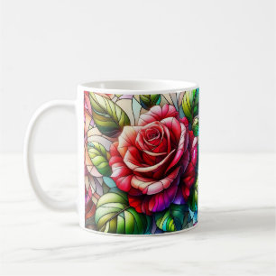 Rose Stained Glass Effect Elegant Floral Design Coffee Mug