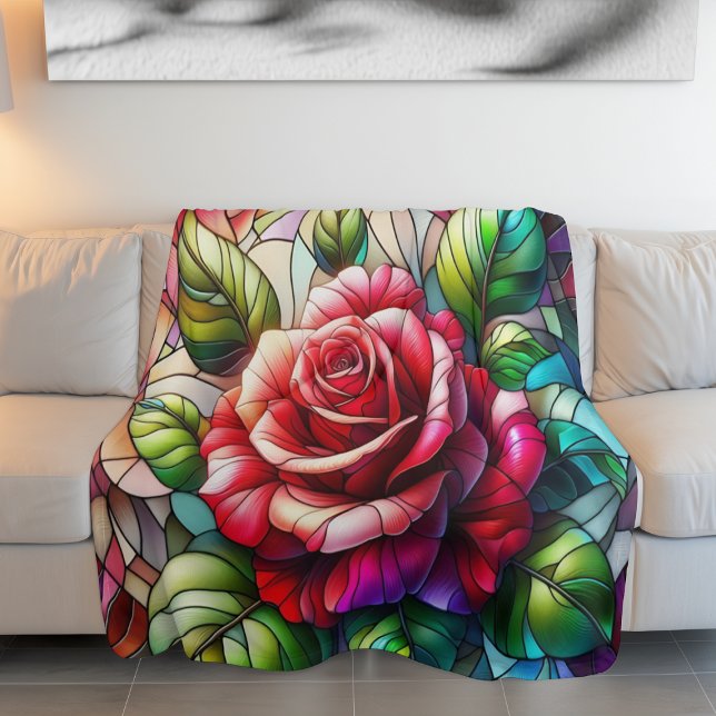 Rose Stained Glass Effect Elegant Floral Design Fleece Blanket (Creator Uploaded)