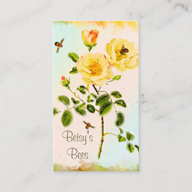 Rose Stems and Honey Bees Business Card (Front)