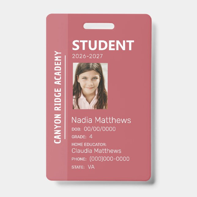 Rose Stripe Homeschool Student ID Badge (Front)