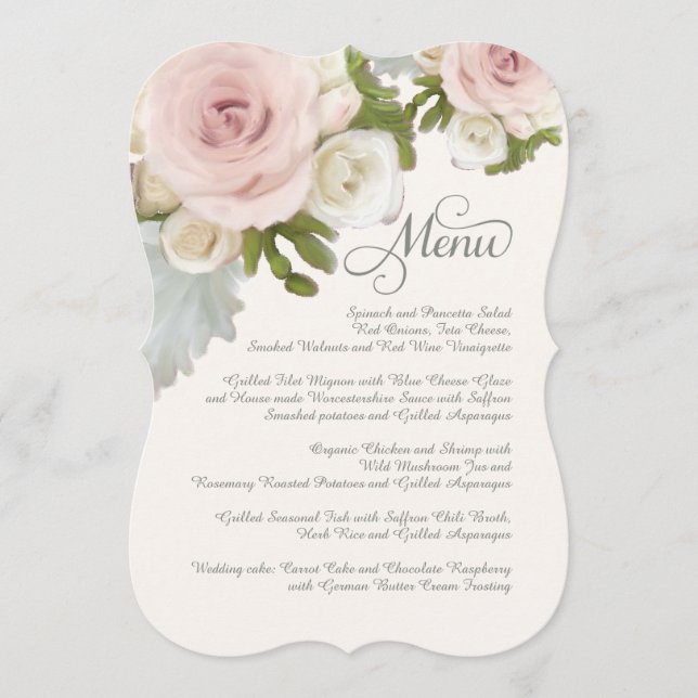 Rose Succulent Romantic Floral Wedding Menu  (Front)