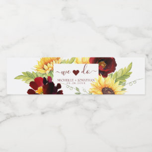 Rose Sunflower Wedding Water Bottle Beverage Label