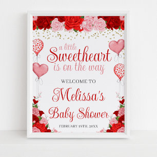 Rose Sweetheart Balloon Valentine Girl Baby Shower Poster