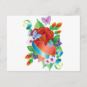 Rose Tattoo Hearts Postcard