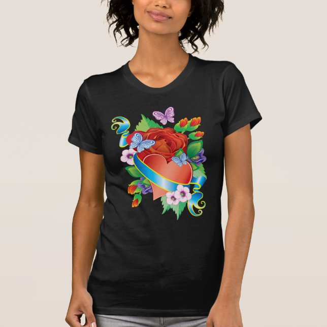 Rose Tattoo Hearts T-Shirt (Front)