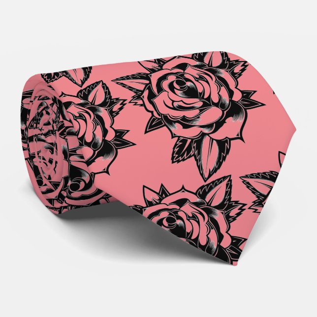 Rose Tattoo Vintage Neck Tie Elegance (Rolled)