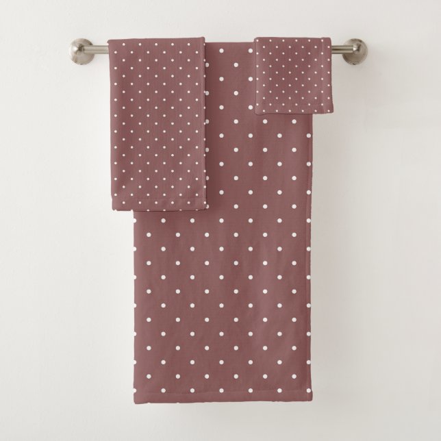 Rose Taupe  and white dots Bath Towel Set (Insitu)