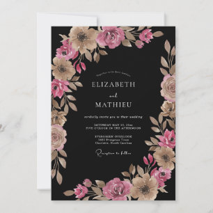 Rose Taupe Floral Romance Wedding Invitation