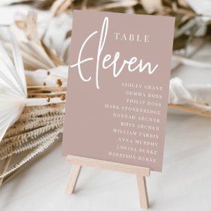 Rose Taupe Hand Scripted Table ELEVEN Guest Names Number