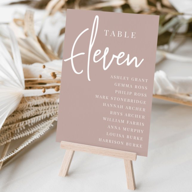 Rose Taupe Hand Scripted Table ELEVEN Guest Names Number (Creator Uploaded)