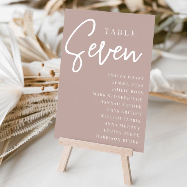 Rose Taupe Hand Scripted Table SEVEN + Guest Names Table Number (Creator Uploaded)