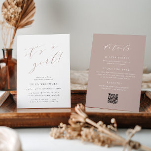 Rose Taupe "It's a Girl" All in One Baby Shower Invitation