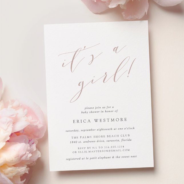 Rose Taupe | "It's a Girl" Calligraphy Baby Shower Invitation (Creator Uploaded)