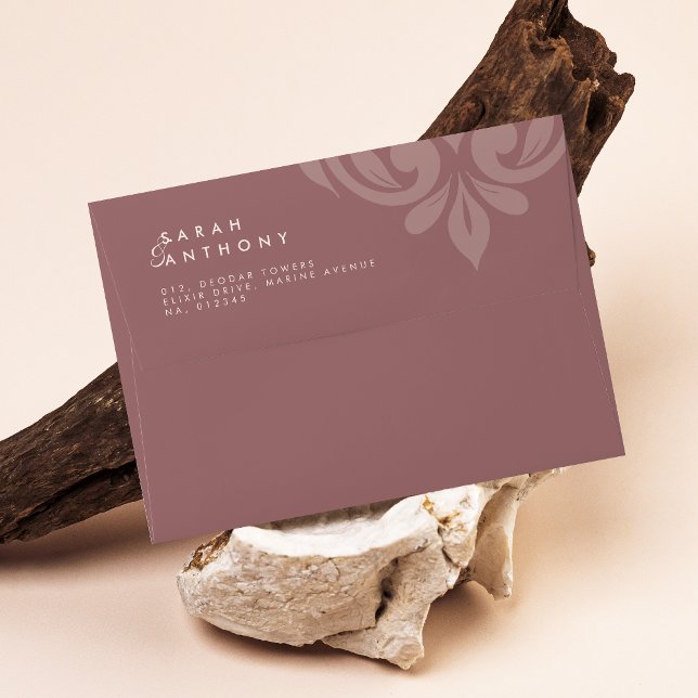 Rose Taupe Ivory Classic Elegant Damask Wedding Envelope (Creator Uploaded)