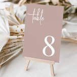 Rose Taupe Modern Handwritten   Classic Serif Table Number<br><div class="desc">Simple and chic table number cards in Rose Taupe and white make an elegant statement at your wedding or event. Design features "table" in handwritten script lettering,  with the table number at the lower right in timeless serif typography. Design repeats on both sides.</div>