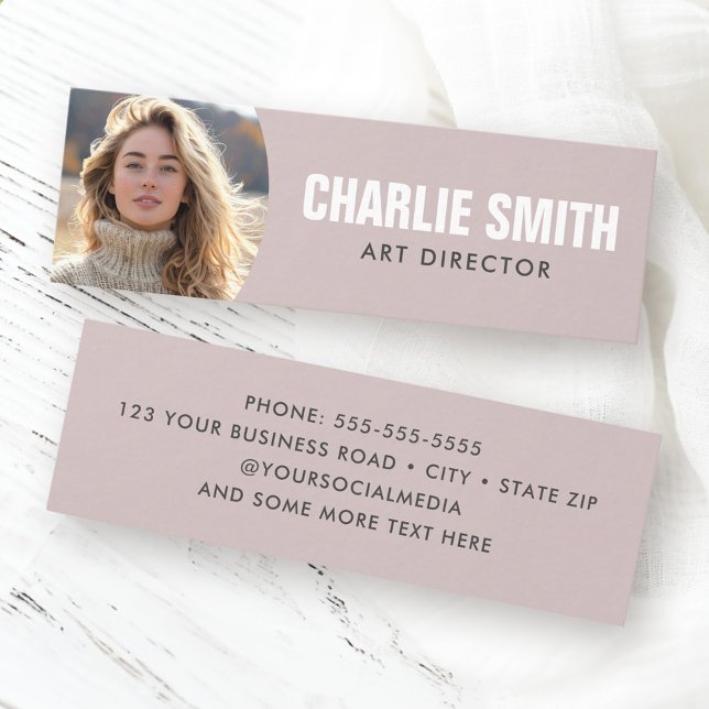 Rose taupe modern minimal photo mini business card (Rose taupe modern minimal photo mini business card)
