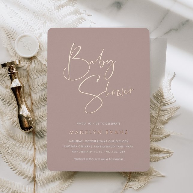 Rose Taupe | Modern Minimalist Script Baby Shower (Creator Uploaded)