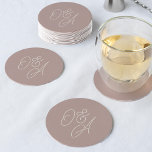 Rose Taupe | Oversized Script Monogram Wedding Round Paper Coaster<br><div class="desc">A beautiful typography based wedding coaster featuring your initials in tone on tone dusty pink taupe oversized script lettering. Personalise with your initials,  then use the Design Tool to adjust size and positioning to create your custom monogram.</div>