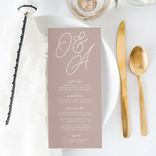 Rose Taupe   Script Watermark Monogram Wedding Menu