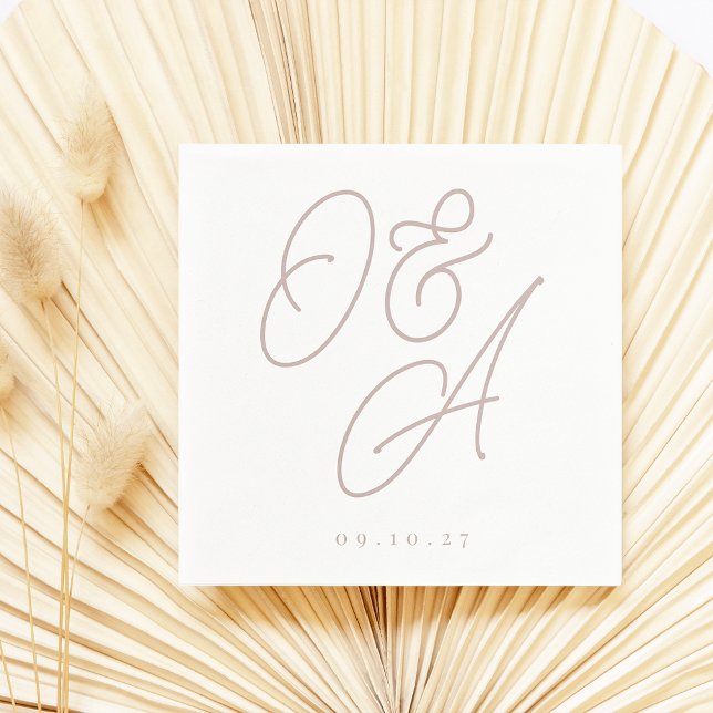 Rose Taupe | Script Watermark Monogram Wedding Napkin (Creator Uploaded)