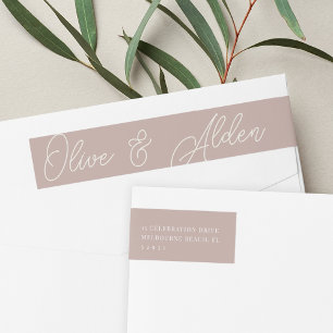 Rose Taupe Script Watermark Wedding Return Address Wrap Around Label