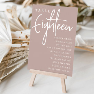 Rose Taupe Scripted Table EIGHTEEN + Guest Names Table Number