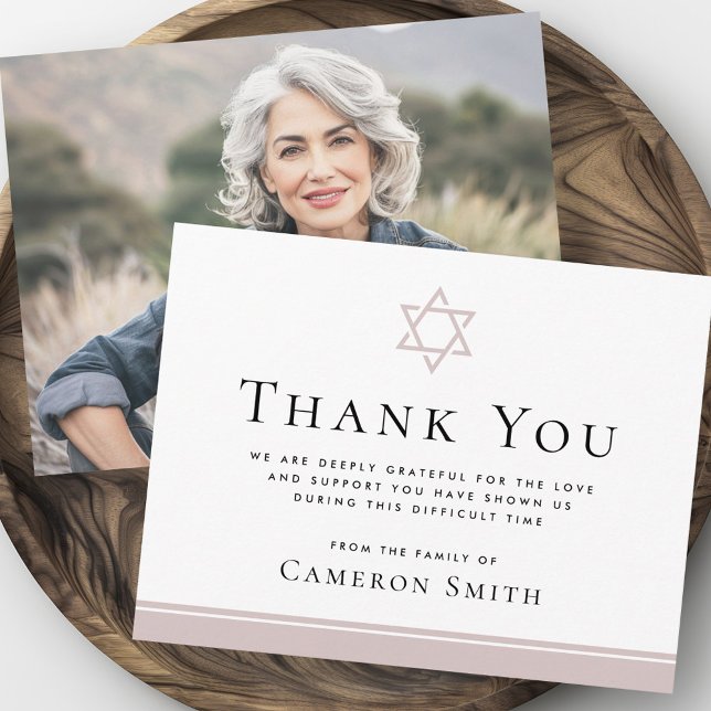 Rose taupe Star of David funeral sympathy photo Thank You Card (Rose taupe Star of David funeral sympathy photo Thank You Card)