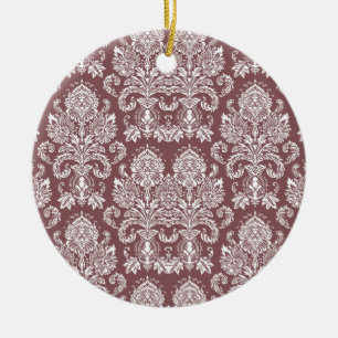 Rose Taupe Victorian Damask Ceramic Tree Decoration