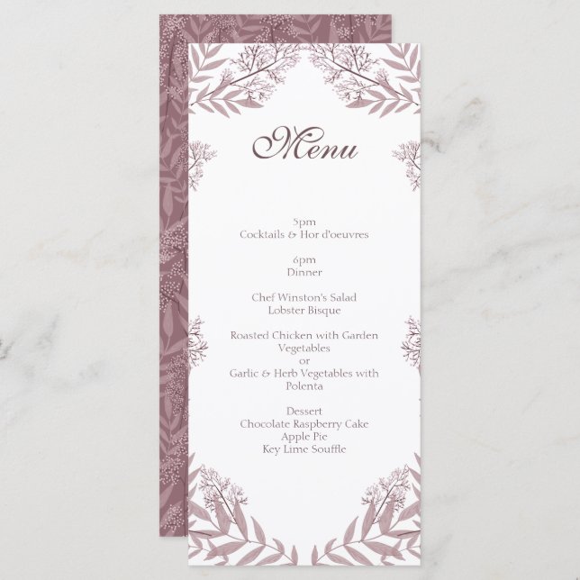 Rose Taupe Wedding Vintage Botanical Menu (Front/Back)
