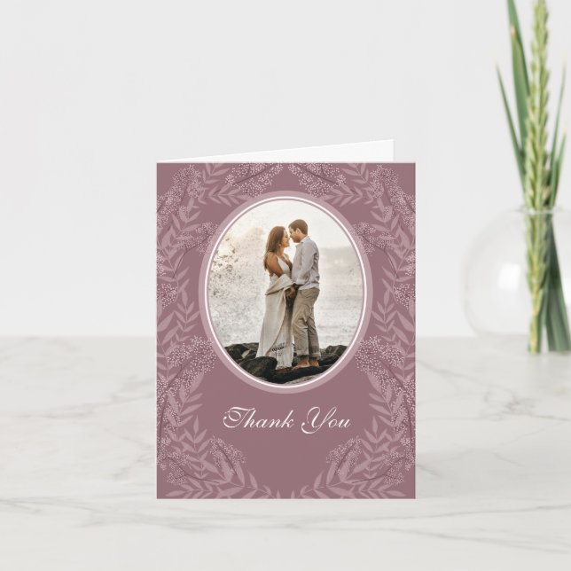 Rose Taupe Wedding Vintage Botanical Thank You Card (Front)