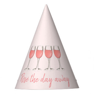 Rosé The Day Away Pink Rose Glass Wine Lover Party Hat