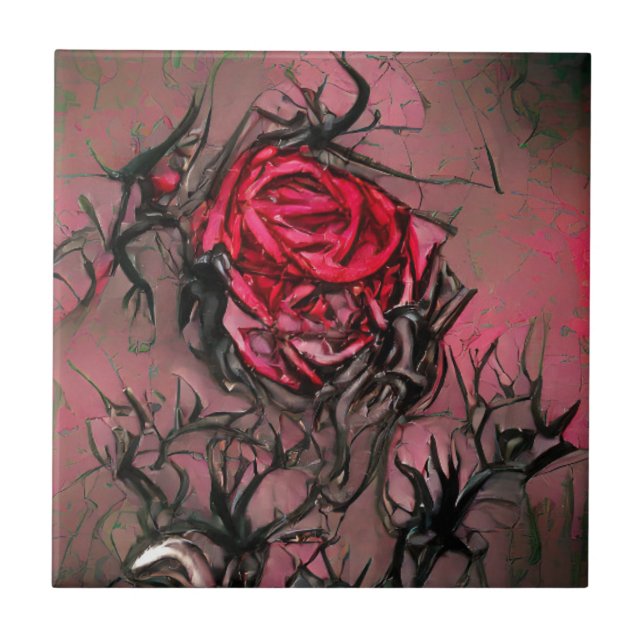 Rose thorns death graphic abstract art  tile (Front)