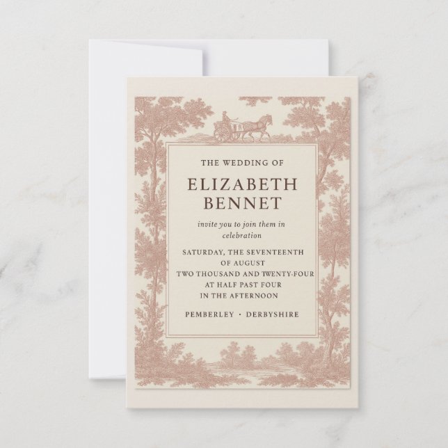 Rose Toile Wedding Invitation – Vintage Estate Ele (Front)