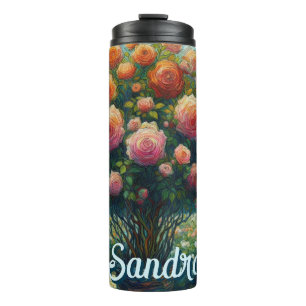 Rose Topiary Van Gogh Style Roses Floral Pink Thermal Tumbler