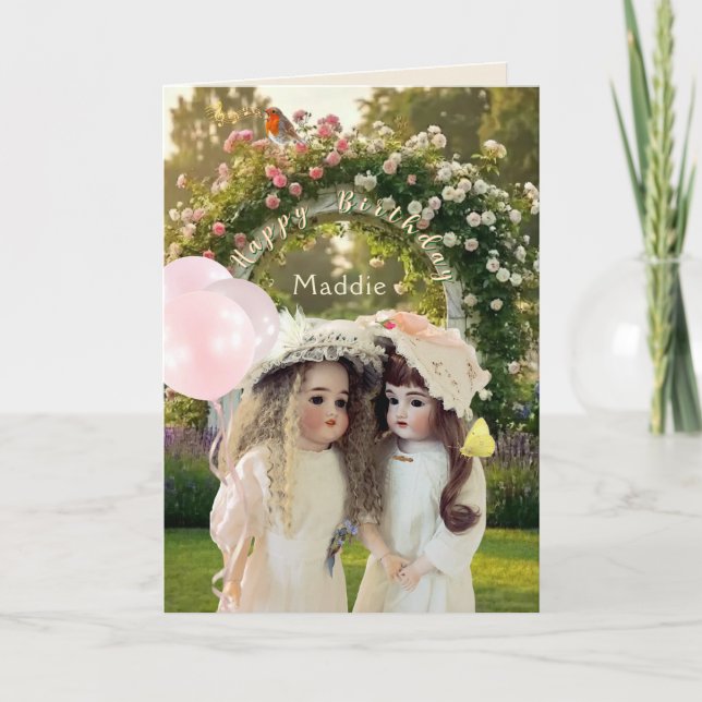 Rose Trellis Antique Dolls Greeting Card (Front)