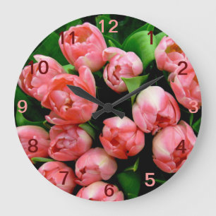 Rose Tulips Flowers Nature Floral  Large Clock