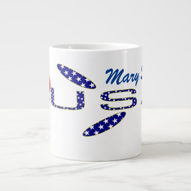 Rose USA Flag Blue Personalised  Large Coffee Mug (Front)