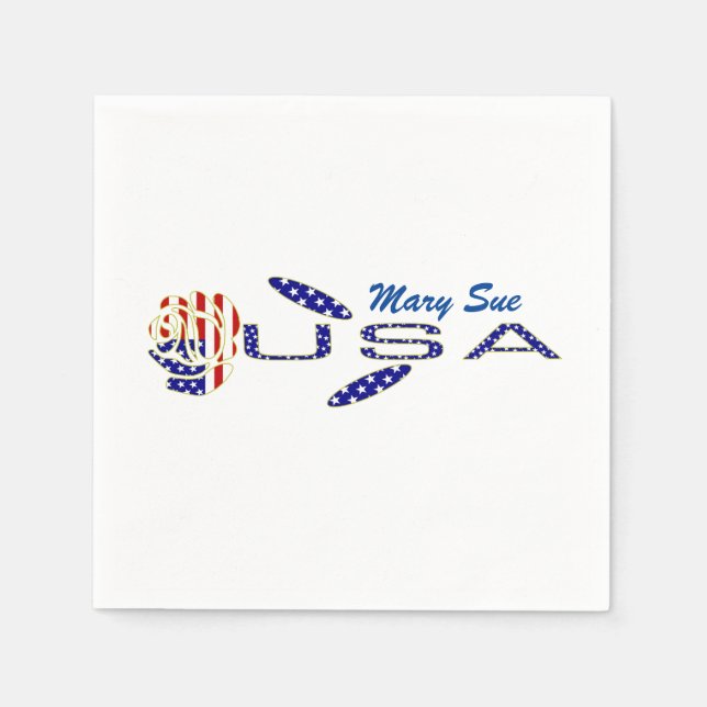 Rose USA Flag Blue Personalised  Napkin (Front)