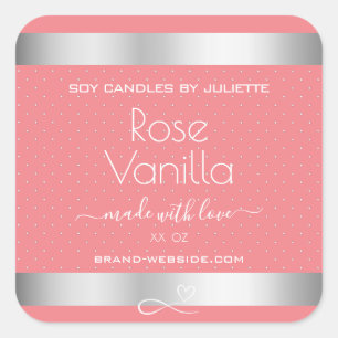 Rose Vanilla Scent Pink Silver Soy Candles Labels
